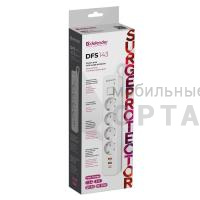 Сетевой фильтр DEFENDER DFS143, 4розетки, ПВС 3*1,5 мм2, мощность 3680 Вт, ток 16А, защ. шторки, белый, 3,0 м, 2хUSB 3А, + TypeC 3А, PD20Вт (1/25)